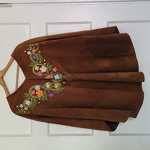 Vintage Queen of The Capes Early 60s Hand Embroidered Suede Cape Poncho